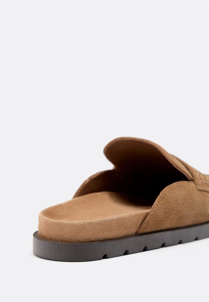 Rückenfreie Leder-Loafer-Clogs