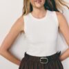 Ärmelloses Midikleid aus zwei Materialien mit Gürtel
