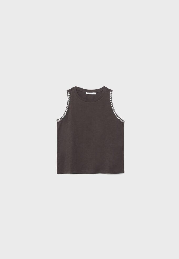 Ärmelloses T-Shirt mit Nietenstickerei Ärmelloses T-Shirt mit Nietenstickerei