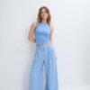 Rustikale Hose mit Wide Leg und verstellbaren Knöpfen