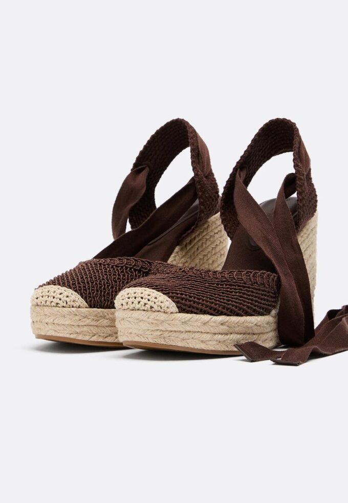 Schnürbare Jute-Plateau-Keilschuhe