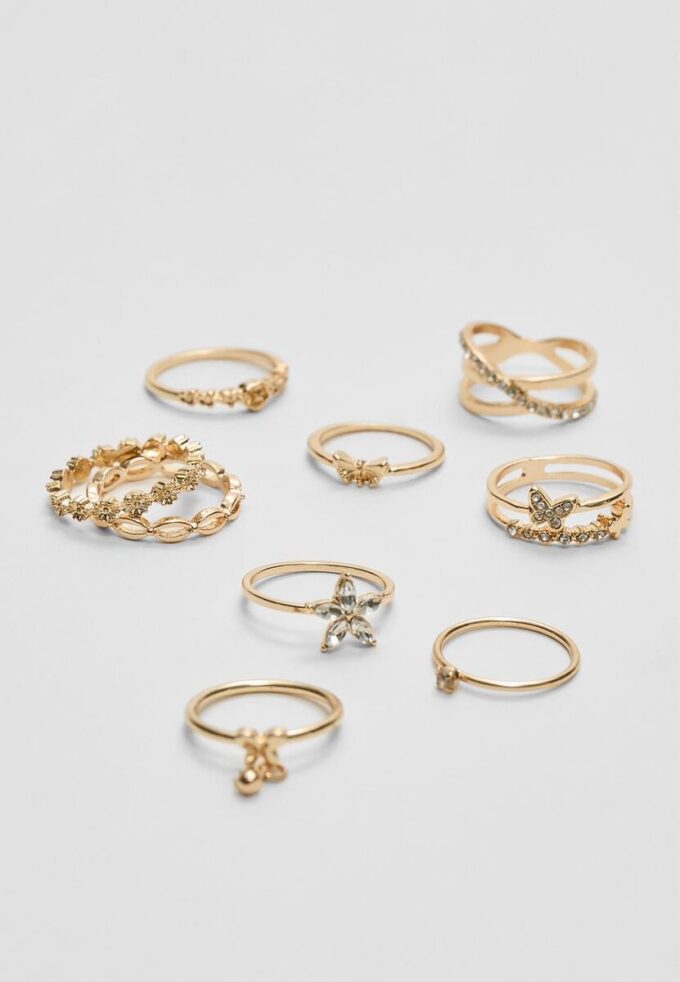 Set mit 9 Schmetterlings- und Strassringen