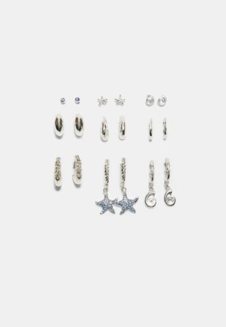 Set mit 9 Strass-Seestern-Ohrringen