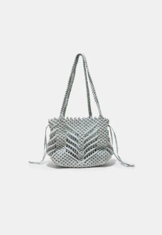 Shopper-Tasche aus Häkelstoff mit Metallfäden