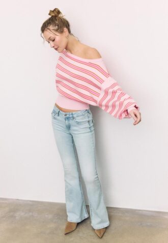 Strickpullover mit asymmetrischem, geripptem Saum