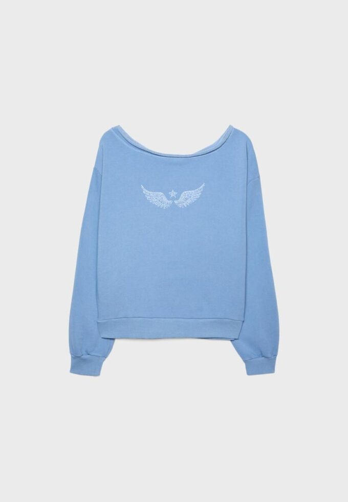 Sweatshirt mit U-Boot-Ausschnitt und Strassflügeln Sweatshirt mit U-Boot-Ausschnitt und Strassflügeln
