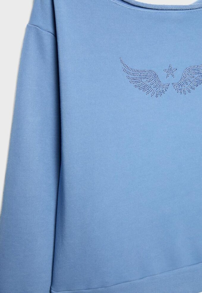 Sweatshirt mit U-Boot-Ausschnitt und Strassflügeln Sweatshirt mit U-Boot-Ausschnitt und Strassflügeln