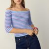 Taillierter gestreifter Strickpullover