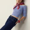 Taillierter gestreifter Strickpullover