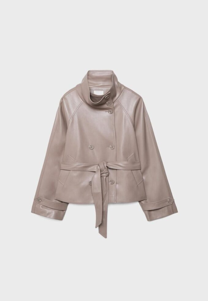 Trenchcoat mit hohem Kragen in Lederoptik Trenchcoat mit hohem Kragen in Lederoptik