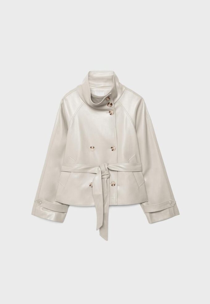 Trenchcoat mit hohem Kragen in Lederoptik Trenchcoat mit hohem Kragen in Lederoptik