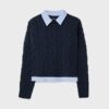 Zweifarbiger Strickpullover mit abnehmbarem Kragen