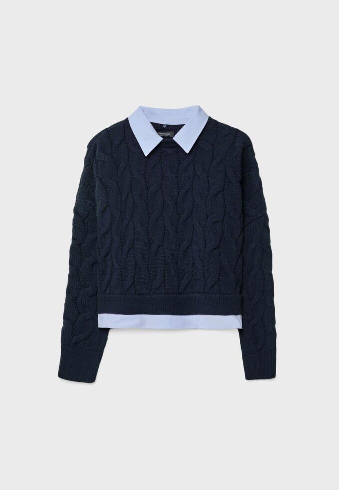 Zweifarbiger Strickpullover mit abnehmbarem Kragen