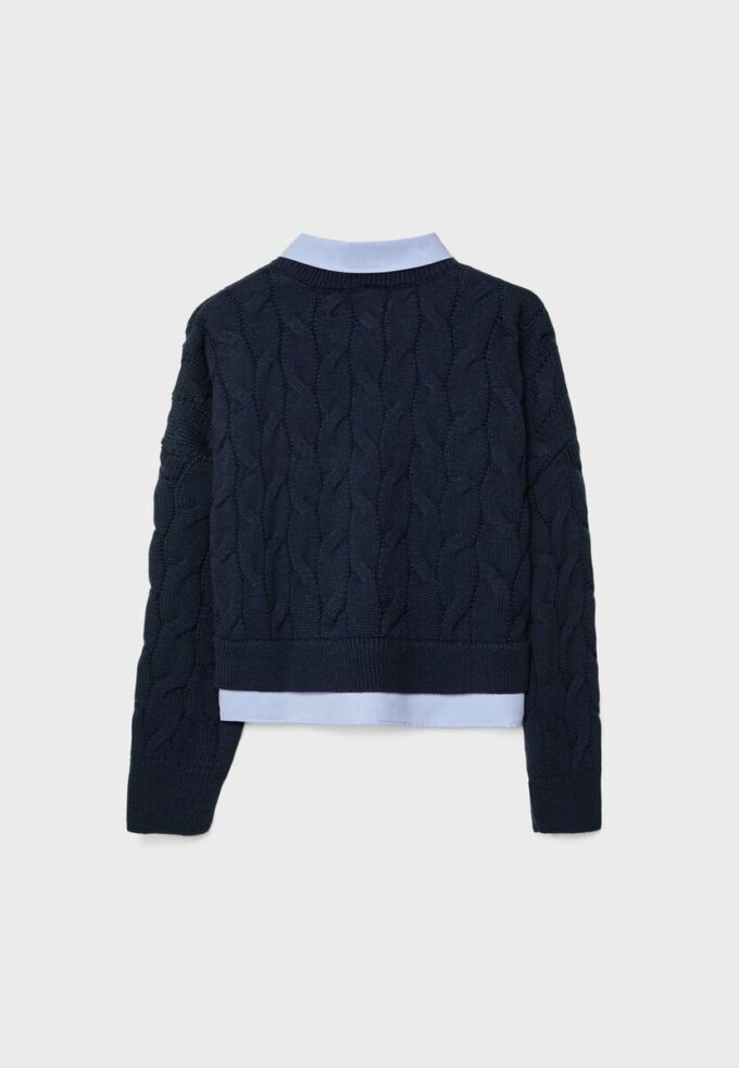 Zweifarbiger Strickpullover mit abnehmbarem Kragen